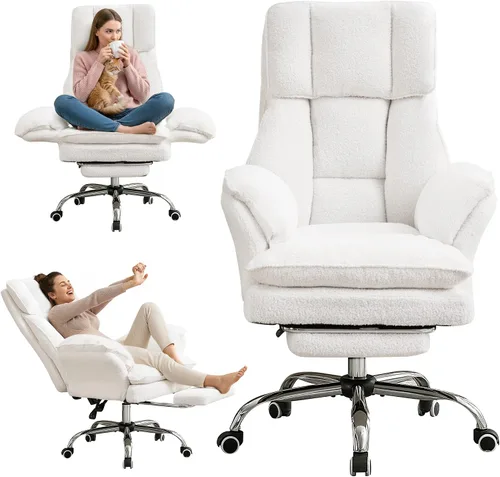 Vista 12 de Cloud - Silla de oficina con patas cruzadas con reposapiés, silla ergonómica ejecutiva grande y alta, reposabrazos abatibles para mascotas, silla