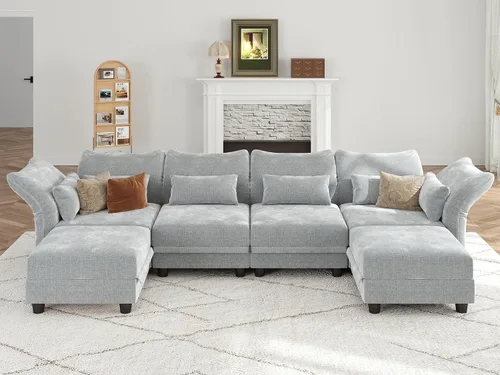 Vista 36 de LLappuil - Sofá seccional en forma de L con almacenamiento, sofás seccionales modulares beige de pana para sala de estar con brazos y respaldos Pana