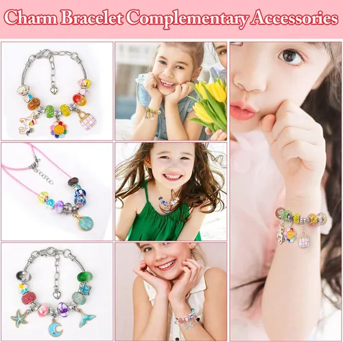 Vista 5 de Cludoo Cuentas de vidrio de agujero grande para hacer joyas, 224 cuentas europeas a granel de colores mezclados con diamantes de imitación, cuentas