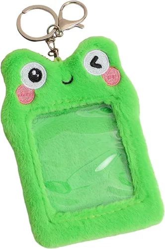 Vista 6 de Lindo soporte de tarjeta de fotos de felpa para almacenamiento de fotos de ídolos, bolsa de llavero colgante para tarjetas de juego, tarjetas