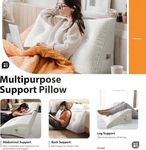 Vista 85 de Almohada de cabecera gruesa totalmente rellena tamaño Queen, cabecera acolchada suave y firme, soporte grande, triangular, almohada de cuña