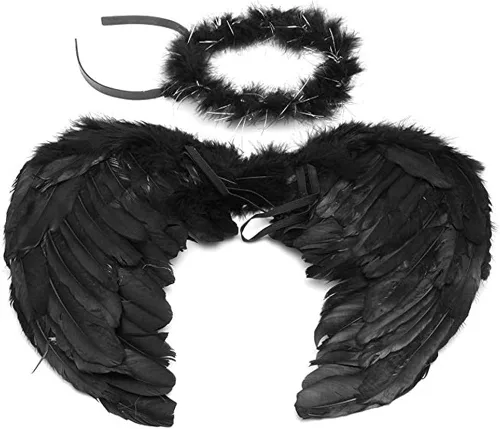 Vista 4 de Alas de plumas de ángel y diadema de halo para disfraces de fiesta de cosplay disfraz elegante para niñas mujeres y adultos