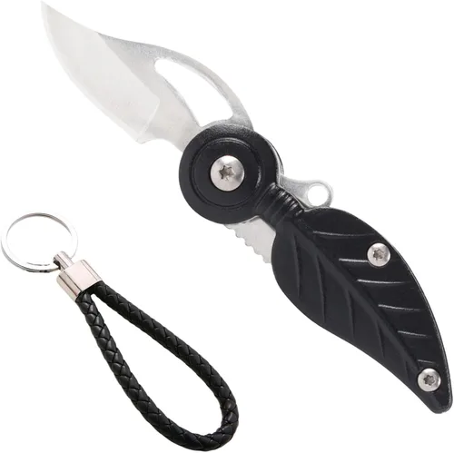 Vista 7 de Juego de mini cuchillos de bolsillo, cuchillo EDC con cadena, gadgets geniales, bonitos accesorios para llaves, regalo creativo para mujer (negro)