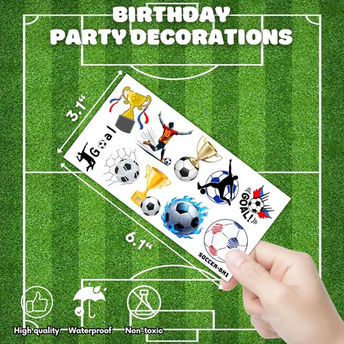Vista 4 de 96 tatuajes temporales de fútbol para niños y niñas, recuerdos de fiesta de fútbol para niños, decoraciones de fiesta de cumpleaños deportivas