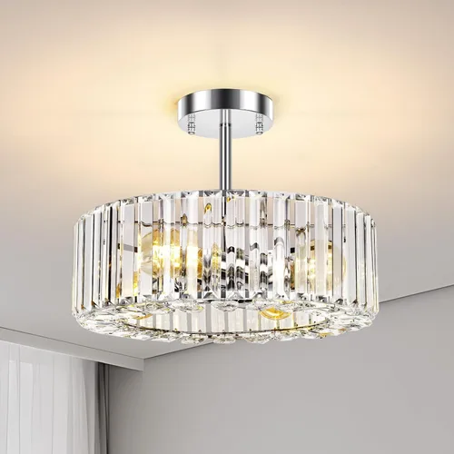 Vista 18 de FRIDEKO HOME Paquete de 2 Luces de Techo Semi Empotradas - Pequeña Lámpara de Araña de Cristal para Pasillo con Jaula de Metal Negro, Accesorio
