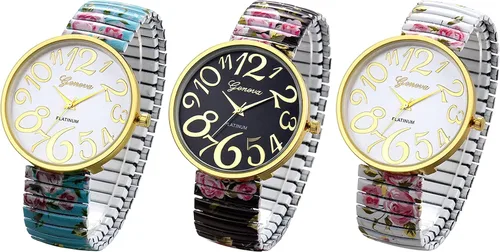 Vista 2 de Avaner Reloj de pulsera con correa elástica, reloj analógico de cuarzo con números grandes, reloj de pulsera impreso para mujer