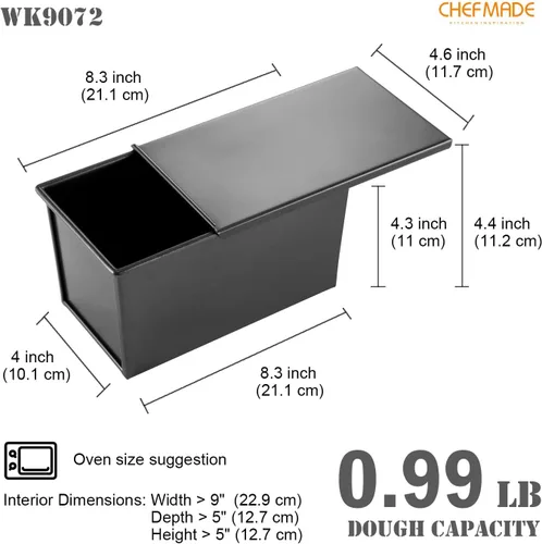 Vista 2 de CHEFMADE Molde para pan con tapa, antiadherente de 0.99 libras de capacidad de masa rectangular plana para hornear en horno