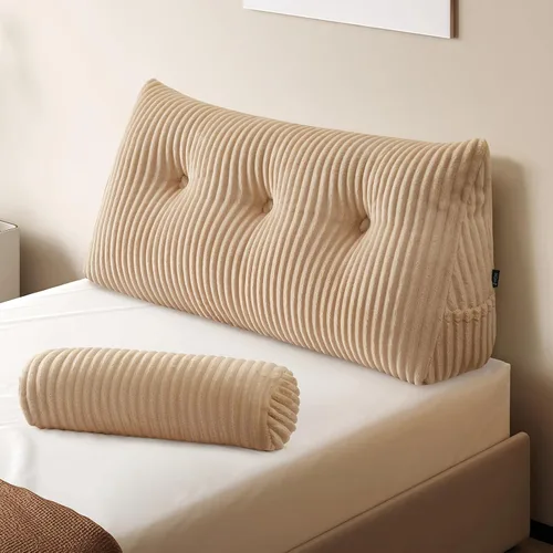 Vista 27 de Z-hom - Almohada grande para cabecero con un solo rollo, almohada de cuña para sentarse en la cama, cojín triangular de apoyo de respaldo para leer