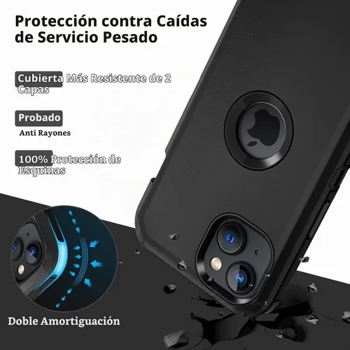 Vista 3 de Jiunai Funda para iPhone 14 Plus a Prueba de Golpes Antipolvo Protección de Servicio Pesado Protectora Antiarañazos de Doble Capa Resistente Rugosa
