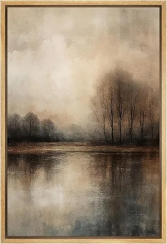 Vista 44 de SIGNLEADER Lienzo enmarcado para pared, pinos resistentes en acantilado, árbol de montaña en tono sepia, ilustración de paisaje, arte moderno