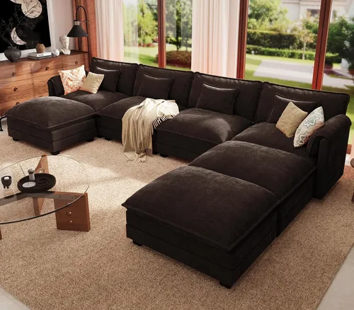 Vista 60 de ELUCHANG Sofá Seccional Modular en Forma de L de 113 pulgadas, cómodo sofá nube de 4 asientos con otomana móvil, sofá de asiento profundo para sala