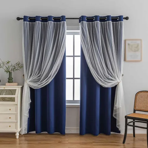 Vista 15 de indistar Cortinas Oscuras para el Hogar de Doble Capa con Capa Sólida y Transparente, Par de Paneles de Cortina con Ojales en la Parte Superior, 52