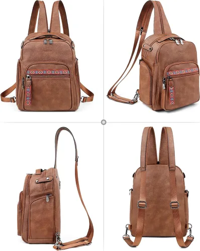 Vista 8 de FADEON Bolso bandolera grande para mujer, bolso cruzado de cuero de diseñador, mochila convertible, mochila antirrobo para viajes, 1 estilo retro 1