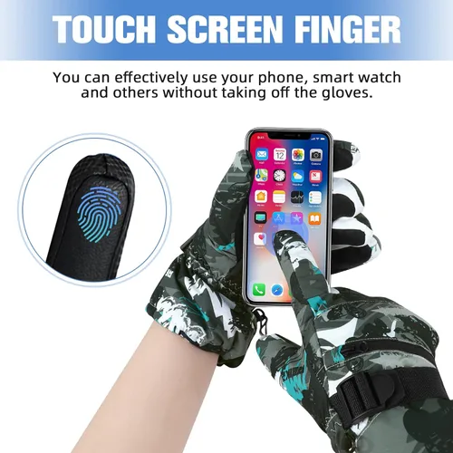 Vista 4 de Guantes de esquí de invierno con pantalla táctil, guantes de nieve impermeables para hombres y mujeres, guantes de snowboard cálidos para motos