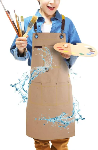 Vista 11 de Delantales artísticos infantiles para pintura, jardinería, cocina, múltiples bolsillos, bata para niños y niñas, impermeable (de 6 a 12 años)