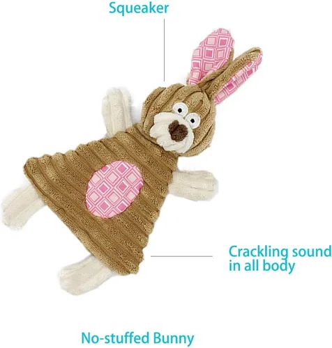 Vista 5 de Volacopets Juguetes interactivos para cachorros para dentición de perros pequeños, juguete masticable de goma suave, conejito rosa, raza pequeña