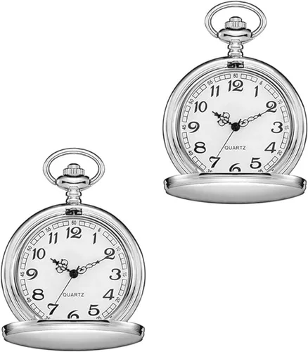 Vista 11 de Juego de 2 relojes de bolsillo clásicos con cadena para hombre y mujer Negro Negro