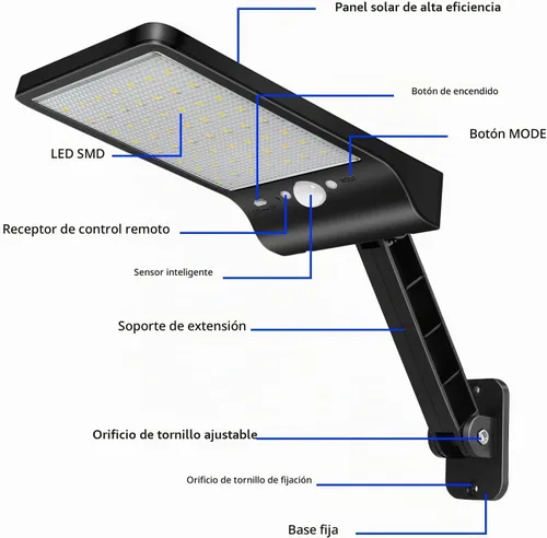 Vista 6 de Luces solares para exteriores con control remoto, 56 LED de ángulo ajustable de 180°, luz nocturna de seguridad, sensor de movimiento exterior