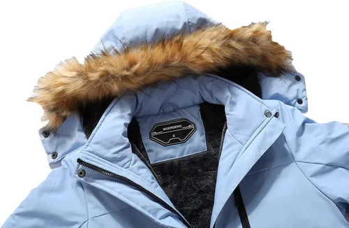 Vista 7 de MOERDENG Chaqueta de esquí impermeable para mujer, abrigo de nieve con capucha para invierno, chaqueta de esquí resistente al viento para mujer
