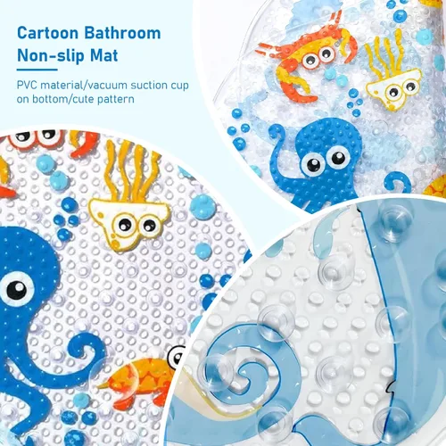 Vista 2 de Tapete de baño para niños pequeños, tapete de baño antideslizante de PVC de 15 x 28 pulgadas para niños, bonita alfombra de baño de dibujos animados