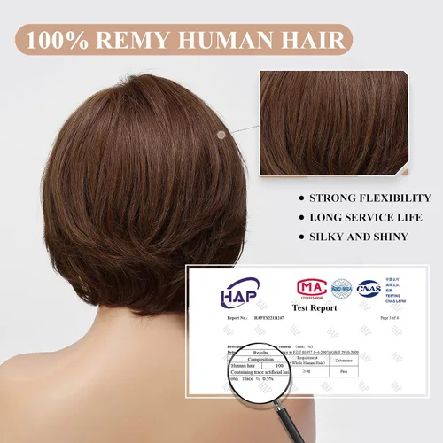 Vista 7 de EMMOR Peluca de encaje frontal atada a mano, pelucas de cabello 100% humano para mujer, peluca natural en capas, estilo ondulado diferente