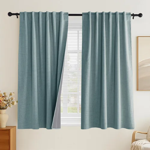 Vista 48 de PONY DANCE Cortinas de lino 100% opacas de 63 pulgadas de largo para dormitorio, sala de estar, oscurecimiento completo, bolsillo para barra