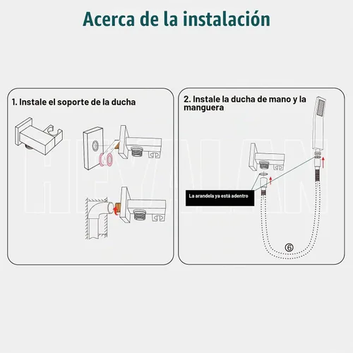 Vista 8 de Heyalan Juego de cabezal de ducha de mano -SUS304 Ducha de mano, níquel Níquel cepillado