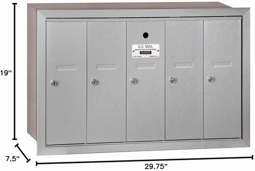 Vista 2 de Salsbury Industries Buzón vertical empotrado 3505ARU con 5 puertas y acceso USPS, aluminio