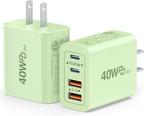 Vista 26 de [Paquete de 2] Cargador de pared USB C, cargador tipo C de 40 W, bloques de 40W 2Pack Azul bebé