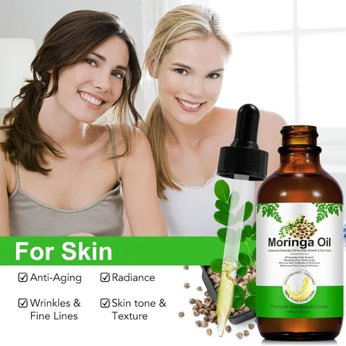 Vista 6 de Aceite de moringa para cabello, 2.02 onzas líquidas, aceite de semilla de moringa 100% natural sin refinar prensado en frío para cabello, cara