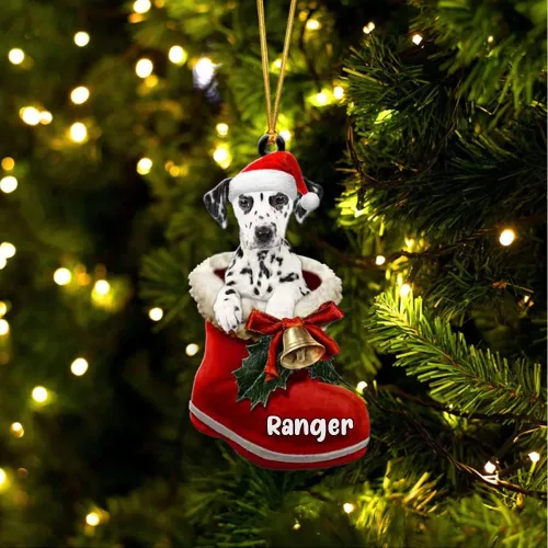 Vista 52 de Amantes de los perros de Navidad – Akita Inu Dog in Santa Boot Adorno de Navidad, adorno personalizado en forma 2D, adorno de Navidad, personaliza