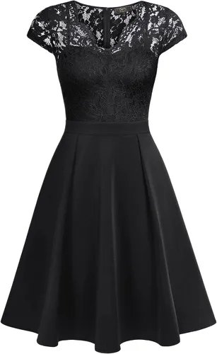 Vista 5 de MISSMAY Vestido de cóctel con cuello en V y encaje floral retro para mujer