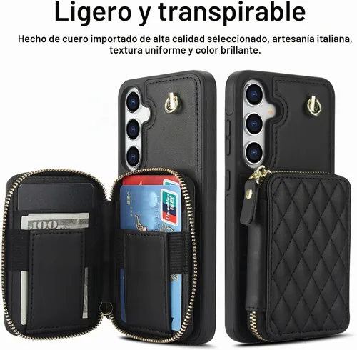 Vista 3 de Asuwish Funda de teléfono para Samsung Galaxy S25 5G Wallet Cell Cover con protector de pantalla de vidrio templado, correa cruzada de muñeca
