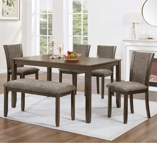 Vista 13 de LUMISOL - Juego de mesa de comedor de madera maciza con 4 sillas tapizadas y banco para cocina, comedor, sala de estar, gris plateado