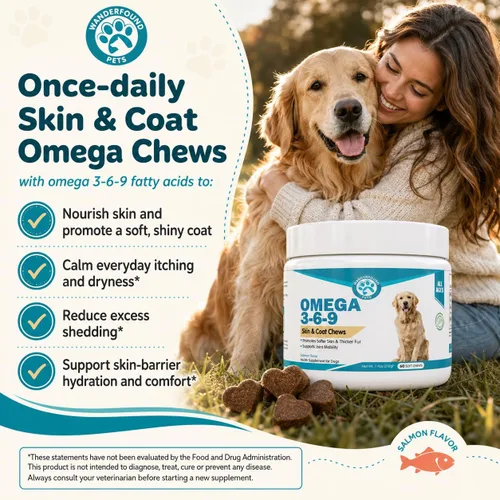 Vista 2 de Wanderfound Pets - Omega 3 para perros, aceite de pescado para piel y pelaje, alivio de la picazón del perro, masticables suaves