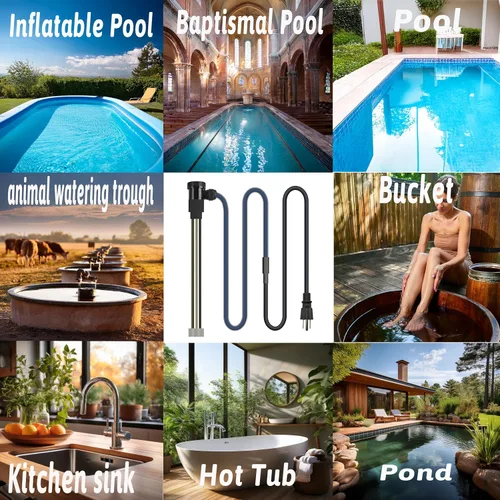 Vista 7 de Calentador de agua de inmersión de 1500 W para bañera de hidromasaje y piscina, calentador eléctrico portátil totalmente sumergible con apagado