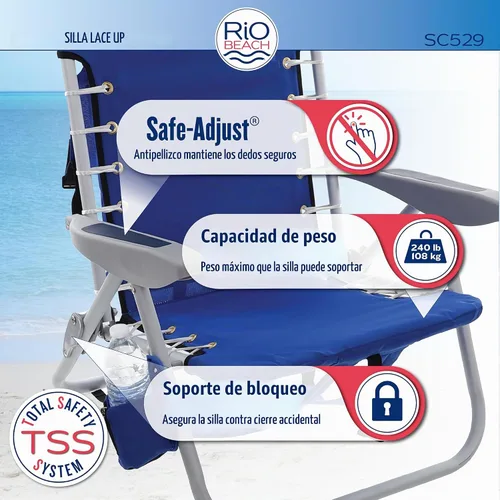 Vista 4 de Rio Brands ASC529 4-Position Backpack Lace-Up Suspension Folding Beach Chair