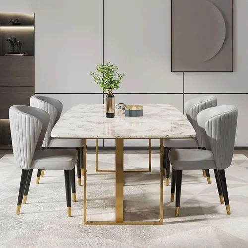 Vista 5 de Juego de 6 sillas de comedor de cuero de microfibra artificial, sillas de cocina con patas de madera maciza para habitación, cocina, sala de estar