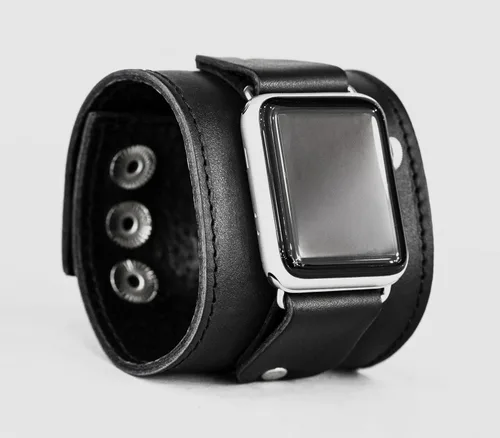 Vista 5 de Correa de cuero cosida ancha compatible con Apple Watch de 1.496 in 1.575 in 1.614 in 1.654 in 1.732 in 1.772 in 1.811 in 1.929 in, hecho a mano UA