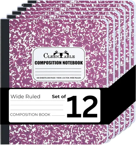 Vista 24 de CLEENTABLE Juego de 5 cuadernos de composición con rayas universitarias para estudiantes, color negro