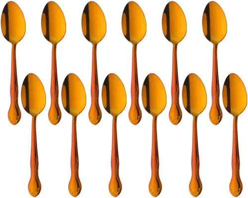 Vista 32 de Cucharas de sopa, cucharas redondas de acero inoxidable para caldo con borde de flor, juego de 12 piezas de acero inoxidable para café, azúcar