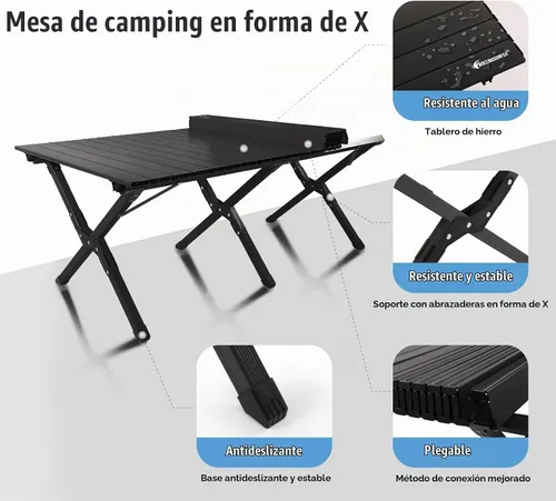 Vista 4 de rollingsurfer - Mesa plegable para acampar, mesa ligera enrollable de aluminio, mesa de picnic baja portátil con bolsa de fácil transporte para Negro