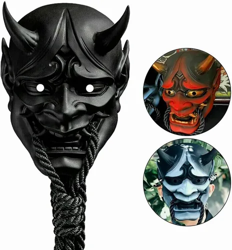 Vista 2 de AUSUKY Máscara de Prajna sellada japonesa para Halloween, diablo Hannya, CaraeshellKabuki Demon Samurai (negro)