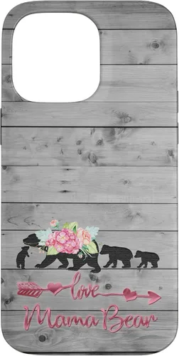 Vista 21 de Pink Floral Black Mama Bear three cubs Vintage Gray Rustic Case for iPhone 16