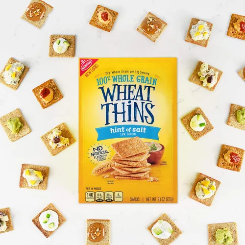 Vista 8 de Wheat Thins Galletas Integrales con un Toque de Sal de Grano Entero de Baja Sodio, 6 Cajas de 9.1 oz Cada Una
