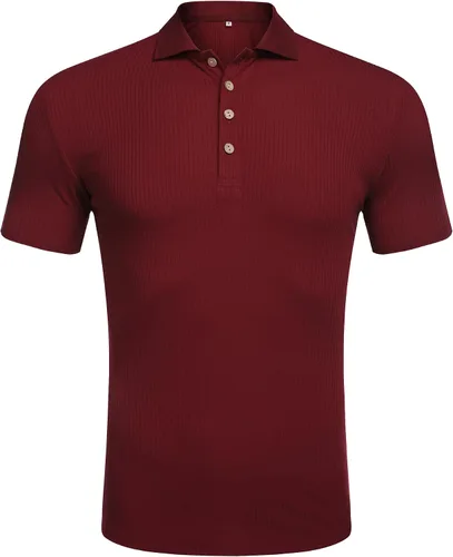 Vista 2 de URRU Men's Muscle T Shirts Stretch Short Sleeve Workout Tee Casual Slim Fit Polo Shirt