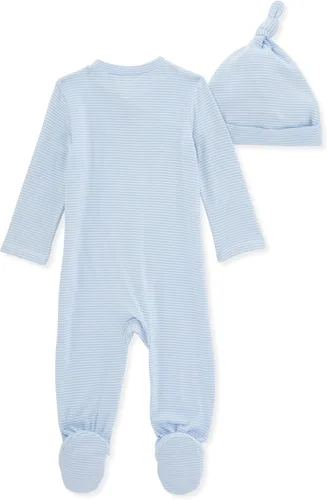 Vista 2 de Burt's Bees Baby Overol de una pieza para bebé, 100% algodón orgánico, Microrayas azules
