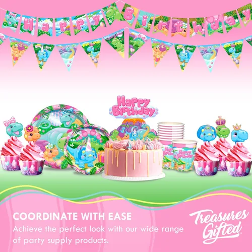 Vista 6 de Treasures Gifted Globo de dinosaurio para niña, paquete de 12, globos de látex de dinosaurio de 12 pulgadas, decoraciones de dinosaurio para niñas
