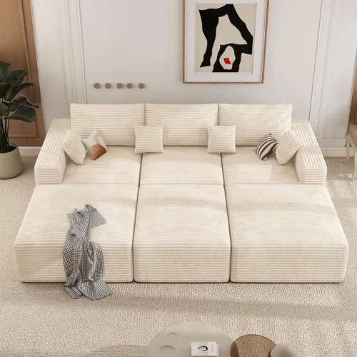 Vista 38 de Sofá modular de 146 pulgadas, sofás de nube convertibles en forma de U para sala de estar con otomana, juego de sofá de pana de 6 plazas sin hueso