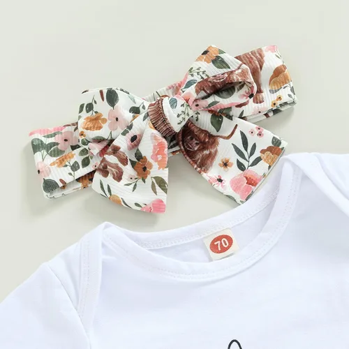 Vista 5 de Conjunto de ropa de bebé occidental para niñas, con estampado de vaca, pantalón y diadema